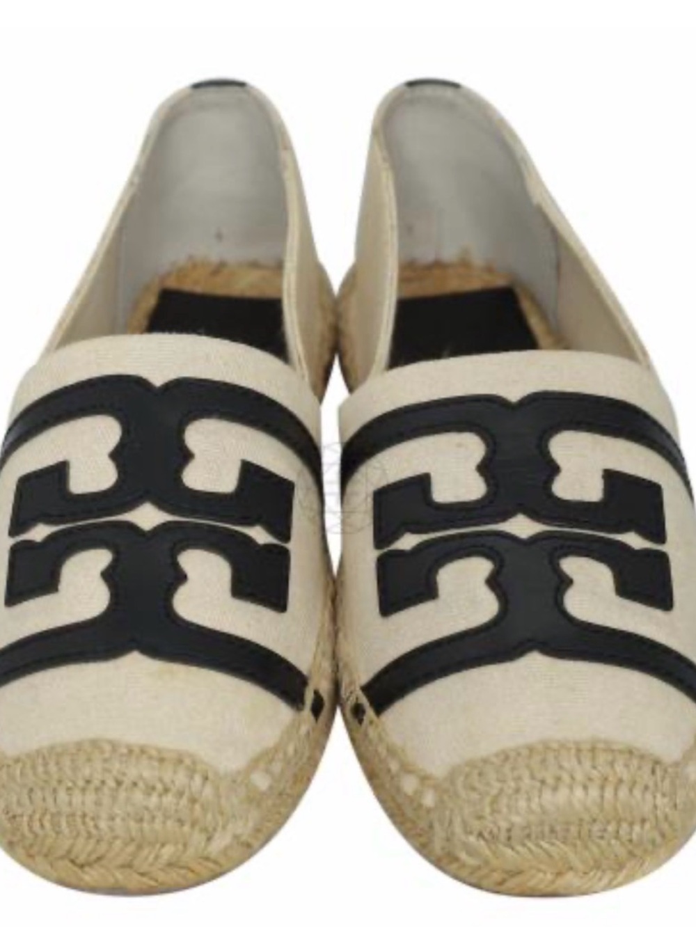 Tory Burch Cream Espadrille Slip-Ons with Black Logo Applique
